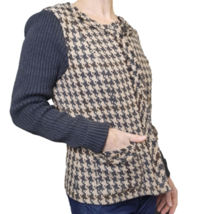 Mixer Knit sweater Cardigan Jacket zipper Houndstooth Cotton wool Size 2 CABI